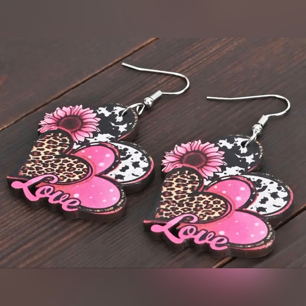 Leopard Heart and Floral Earrings